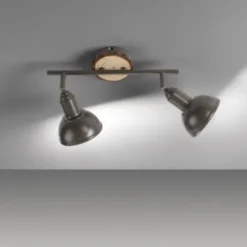 LED Deckenleuchte 2-flammig Metall Holz-natur grau Spots schwenkbar