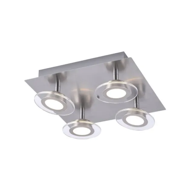 LED-Deckenleuchte, 4-flammig, modern, stahlfarben, quadratisch