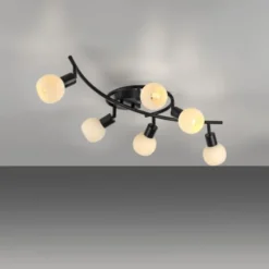 LED Deckenleuchte 6 flammig schwarz Spot drehbar Opalglas zeitlos
