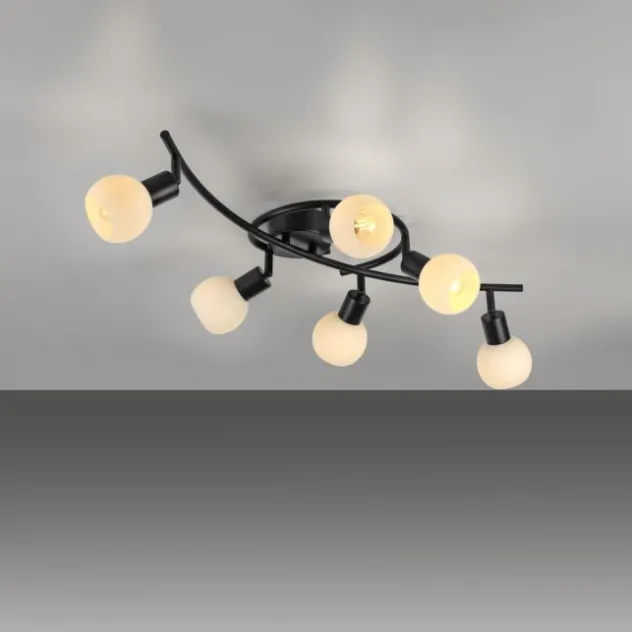 LED Deckenleuchte 6 flammig schwarz Spot drehbar Opalglas zeitlos