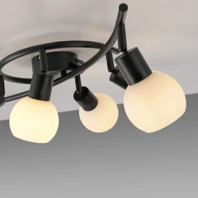 LED Deckenleuchte 6 flammig schwarz Spot drehbar Opalglas zeitlos