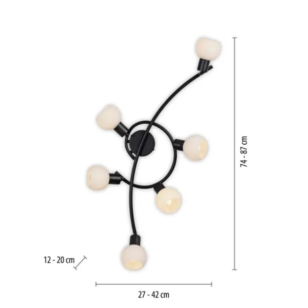 LED Deckenleuchte 6 flammig schwarz Spot drehbar Opalglas zeitlos