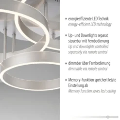LED Deckenleuchte 3 flammig silber Up- Downlight dimmbar Fernbedienung