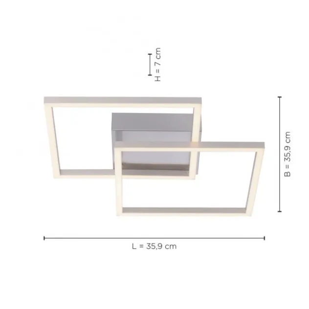 LED Deckenleuchte 2 flammig, stahl quadratisch, warmweiß