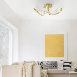 LED Deckenleuchte, goldfarben, elegant, geschwungener Leuchtkörper, modern