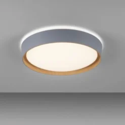 LED Deckenleuchte Holzoptik grau rund dimmbar Wandschalter energiesparend
