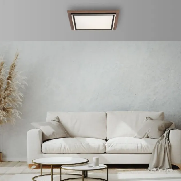 LED-Deckenleuchte, Holzoptik, dimmbar, Fernbedienung, CCT