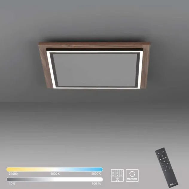 LED-Deckenleuchte, Holzoptik, dimmbar, Fernbedienung, CCT
