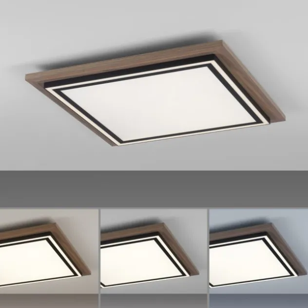 LED-Deckenleuchte, Holzoptik, dimmbar, Fernbedienung, CCT