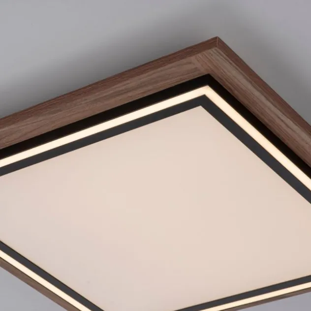 LED-Deckenleuchte, Holzoptik, dimmbar, Fernbedienung, CCT