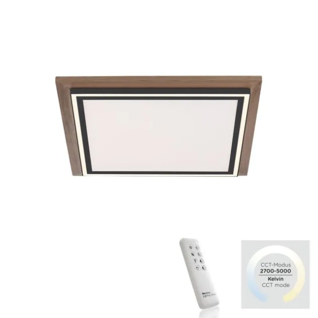 LED-Deckenleuchte, Holzoptik, dimmbar, Fernbedienung, CCT