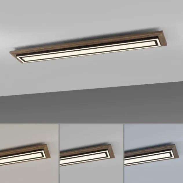 LED-Deckenleuchte, Holzoptik, dimmbar, Fernbedienung, CCT