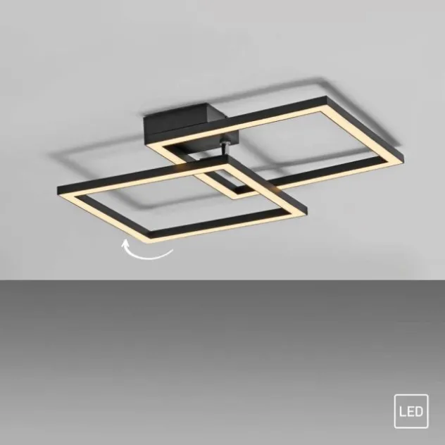 LED Deckenleuchte IVEN, schwarz, 2 Quadrate, flach, warmweiß modern