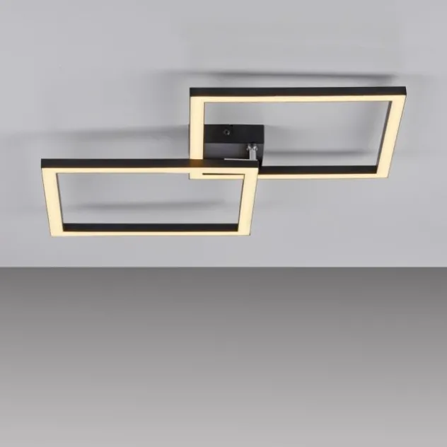 LED Deckenleuchte IVEN, schwarz, 2 Quadrate, flach, warmweiß modern