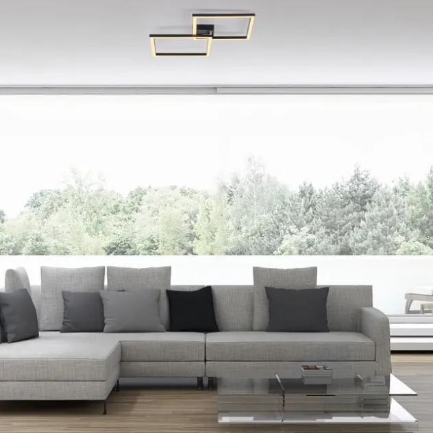LED Deckenleuchte IVEN, schwarz, 2 Quadrate, flach, warmweiß modern