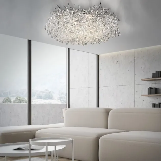 LED Deckenleuchte Kronleuchter chrom glänzend Kristallanhänger