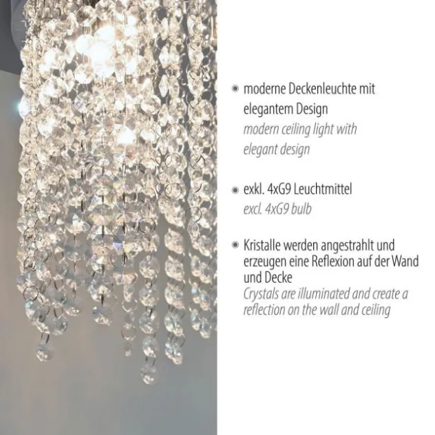 LED Deckenleuchte KULUNKA, chrom, Kristallanhänger