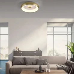 LED Deckenleuchte messing matt rund Kristalleffekte dimmbar