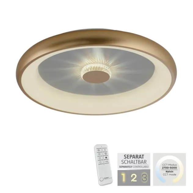 LED Deckenleuchte messing matt 61x61 rund Kristalleffekte dimmbar steuerbar