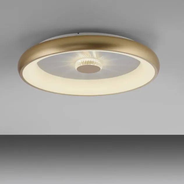 LED Deckenleuchte messing matt 61x61 rund Kristalleffekte dimmbar steuerbar