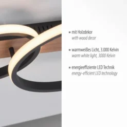 LED Deckenleuchte modern mit Holzdekor, 53 x 30 cm,
