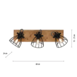 LED Deckenleuchte Naturholz schwarz 3 flammig drehbar Industrie Design