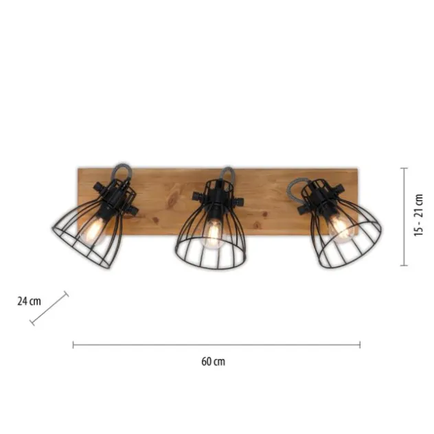 LED Deckenleuchte Naturholz schwarz 3 flammig drehbar Industrie Design