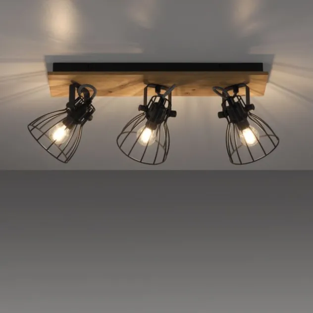 LED Deckenleuchte Naturholz schwarz 3 flammig drehbar Industrie Design