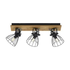 LED Deckenleuchte Naturholz schwarz 3 flammig drehbar Industrie Design