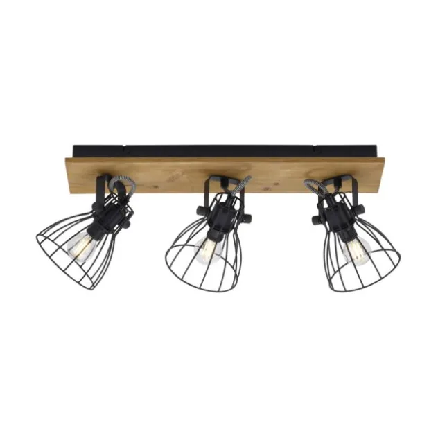 LED Deckenleuchte Naturholz schwarz 3 flammig drehbar Industrie Design