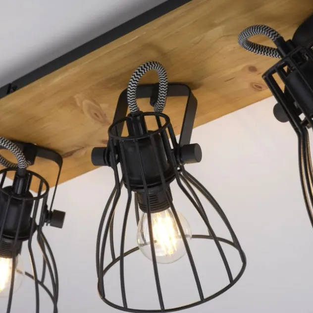 LED Deckenleuchte Naturholz schwarz 3 flammig drehbar Industrie Design