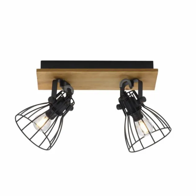 LED Deckenleuchte Naturholz schwarz 2 flammig drehbar Industrie Design