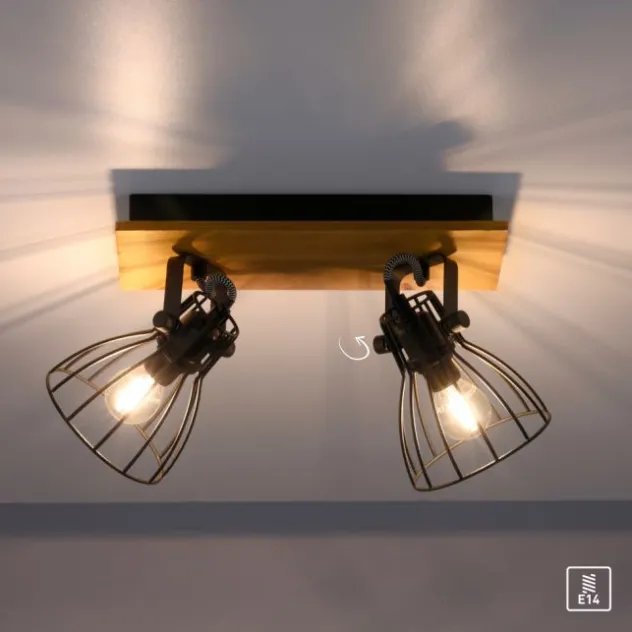 LED Deckenleuchte Naturholz schwarz 2 flammig drehbar Industrie Design