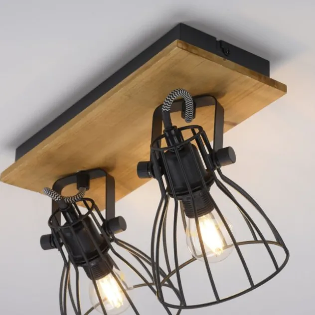 LED Deckenleuchte Naturholz schwarz 2 flammig drehbar Industrie Design