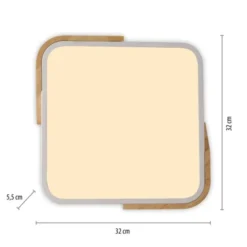 LED Deckenleuchte quadratisch weiß mit Holzdekor zeitloses Design