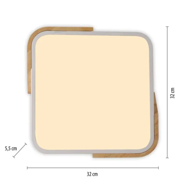 LED Deckenleuchte quadratisch weiß mit Holzdekor zeitloses Design