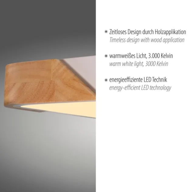 LED Deckenleuchte quadratisch weiß mit Holzdekor zeitloses Design