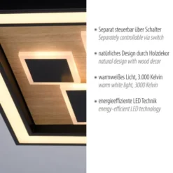 LED Deckenleuchte quadratisch Holz Natur Eiche Serienschaltung steuerbar