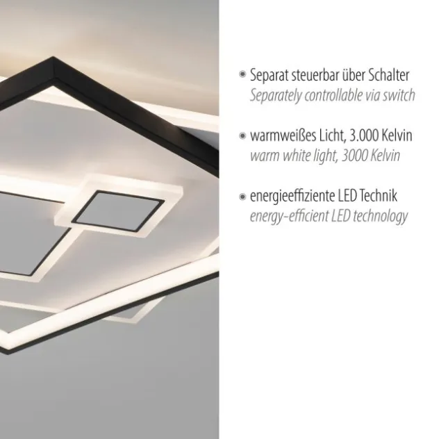 LED Deckenleuchte quadratisch schwarz weiß schaltbar warmweiß Licht