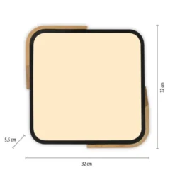 LED Deckenleuchte quadratisch schwarz mit Holzdekor zeitloses Design
