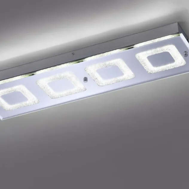 LED Deckenleuchte rechteckig mit Spiegelglasscheibe in Kristalloptik und vier Leuchtmitteln