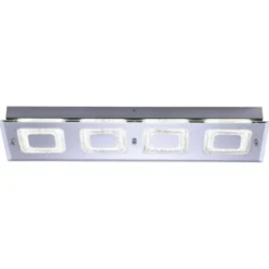 LED Deckenleuchte rechteckig mit Spiegelglasscheibe in Kristalloptik und vier Leuchtmitteln
