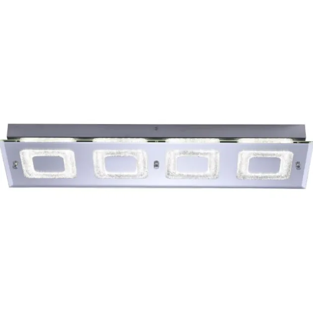LED Deckenleuchte rechteckig mit Spiegelglasscheibe in Kristalloptik und vier Leuchtmitteln