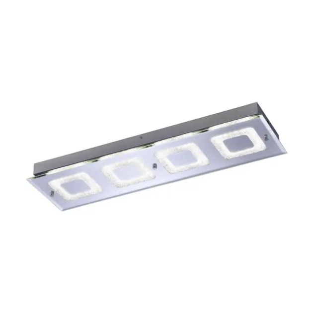 LED Deckenleuchte rechteckig mit Spiegelglasscheibe in Kristalloptik und vier Leuchtmitteln