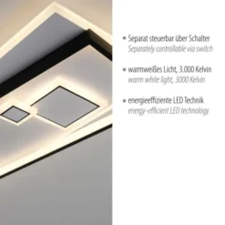 LED Deckenleuchte rechteckig schwarz weiß schaltbar warmweiß Licht