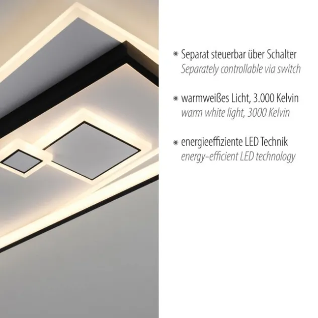 LED Deckenleuchte rechteckig schwarz weiß schaltbar warmweiß Licht