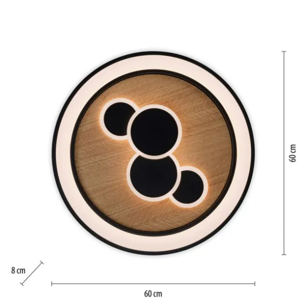 LED Deckenleuchte rund Holz Natur Eiche Serienschaltung steuerbar