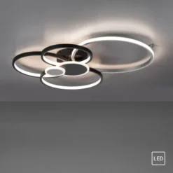 LED Deckenleuchte rund mit 6 Lichtkreisen schwarz aluminium warmweiß