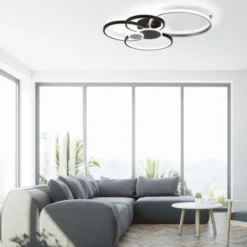 LED Deckenleuchte rund mit 6 Lichtkreisen schwarz aluminium warmweiß