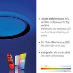 LED Deckenleuchte, rund, schwarz, Smart Home, Farbwechselmodus, dimmbar